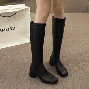 YesStyle Square Toe Block Heel Knee High Boots